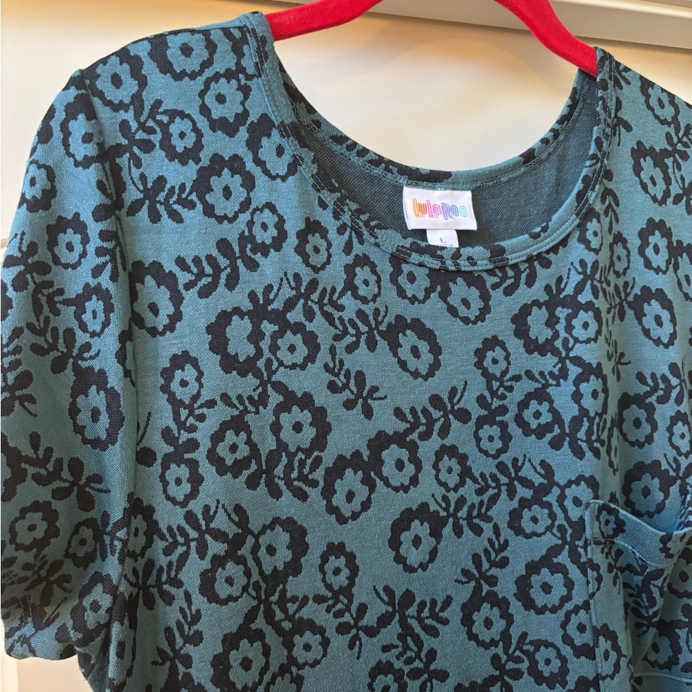 LuLaRoe Women's Carly Swing Dress - Black Floral on Blue